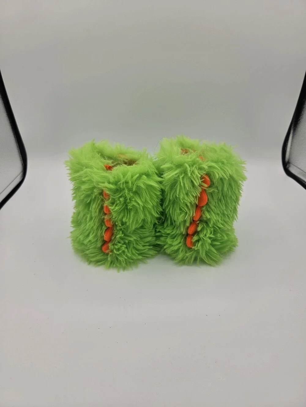 Wonder Nation Monster Faux Fur Slip-On Bootie Slippers Green/Orange Size 7-8